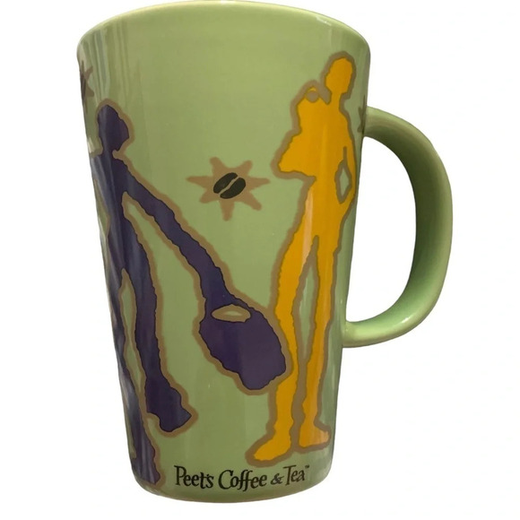 Peets Coffee Tea Green Mug People Silhouette Star Bean Yellow Orange Blue Red - Picture 1 of 6